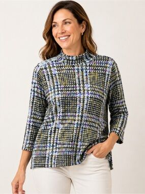 Estate by Isaac Mizrahi Live!  Printed Mock Neck Button Shoulder Top Size Medium